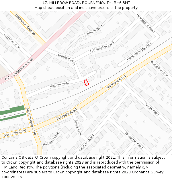 47, HILLBROW ROAD, BOURNEMOUTH, BH6 5NT: Location map and indicative extent of plot
