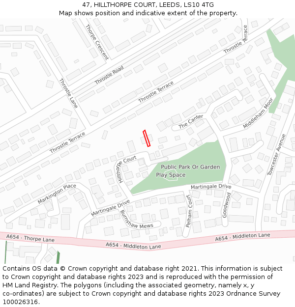 47, HILLTHORPE COURT, LEEDS, LS10 4TG: Location map and indicative extent of plot