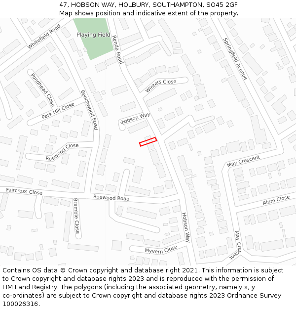 47, HOBSON WAY, HOLBURY, SOUTHAMPTON, SO45 2GF: Location map and indicative extent of plot