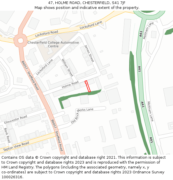 47, HOLME ROAD, CHESTERFIELD, S41 7JF: Location map and indicative extent of plot