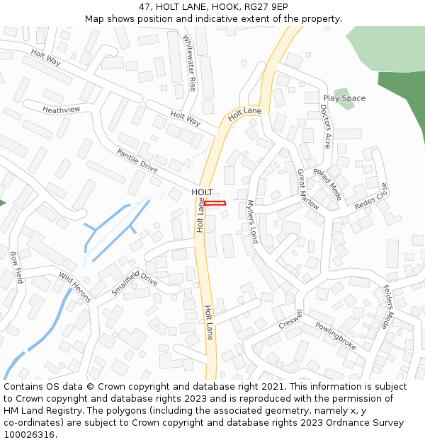 47, HOLT LANE, HOOK, RG27 9EP: Location map and indicative extent of plot