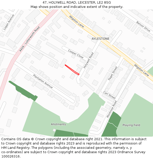 47, HOLYWELL ROAD, LEICESTER, LE2 8SG: Location map and indicative extent of plot