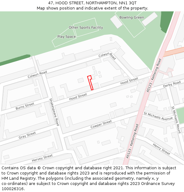47, HOOD STREET, NORTHAMPTON, NN1 3QT: Location map and indicative extent of plot