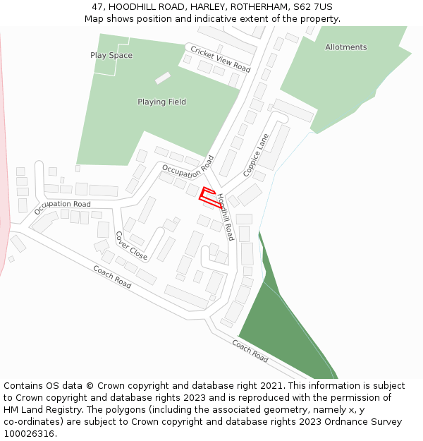 47, HOODHILL ROAD, HARLEY, ROTHERHAM, S62 7US: Location map and indicative extent of plot
