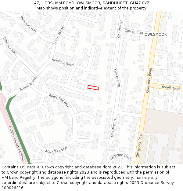 47, HORSHAM ROAD, OWLSMOOR, SANDHURST, GU47 0YZ: Location map and indicative extent of plot