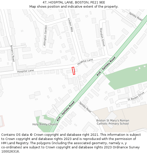 47, HOSPITAL LANE, BOSTON, PE21 9EE: Location map and indicative extent of plot