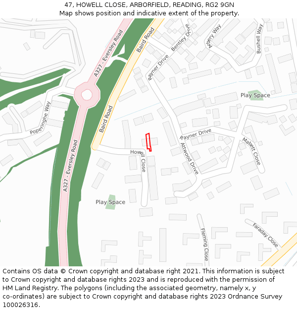 47, HOWELL CLOSE, ARBORFIELD, READING, RG2 9GN: Location map and indicative extent of plot