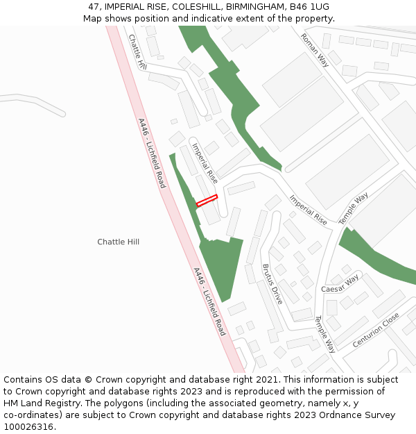 47, IMPERIAL RISE, COLESHILL, BIRMINGHAM, B46 1UG: Location map and indicative extent of plot