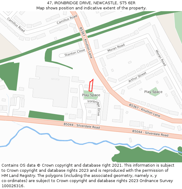47, IRONBRIDGE DRIVE, NEWCASTLE, ST5 6ER: Location map and indicative extent of plot