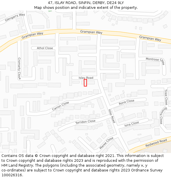 47, ISLAY ROAD, SINFIN, DERBY, DE24 9LY: Location map and indicative extent of plot