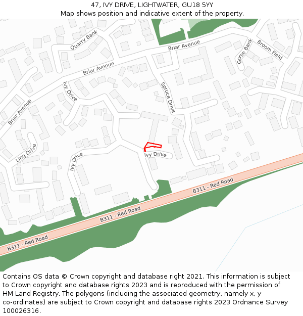 47, IVY DRIVE, LIGHTWATER, GU18 5YY: Location map and indicative extent of plot