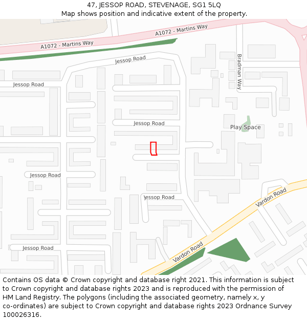 47, JESSOP ROAD, STEVENAGE, SG1 5LQ: Location map and indicative extent of plot