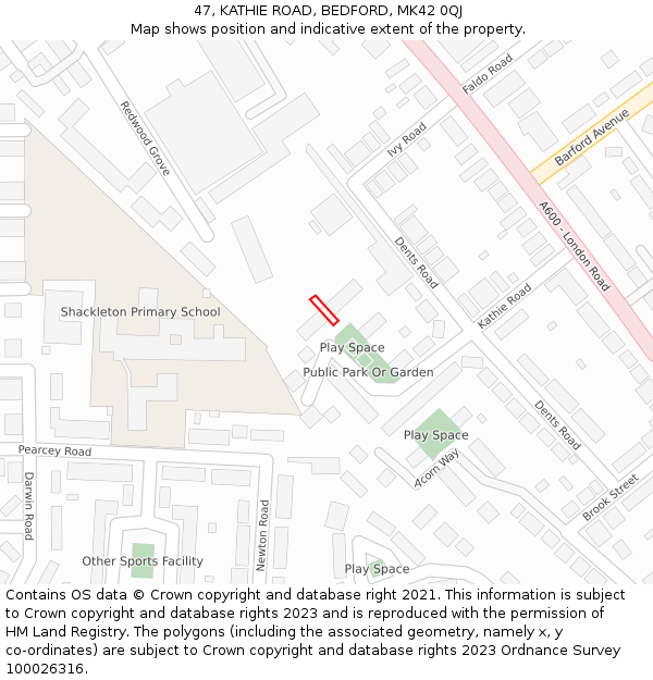 47, KATHIE ROAD, BEDFORD, MK42 0QJ: Location map and indicative extent of plot