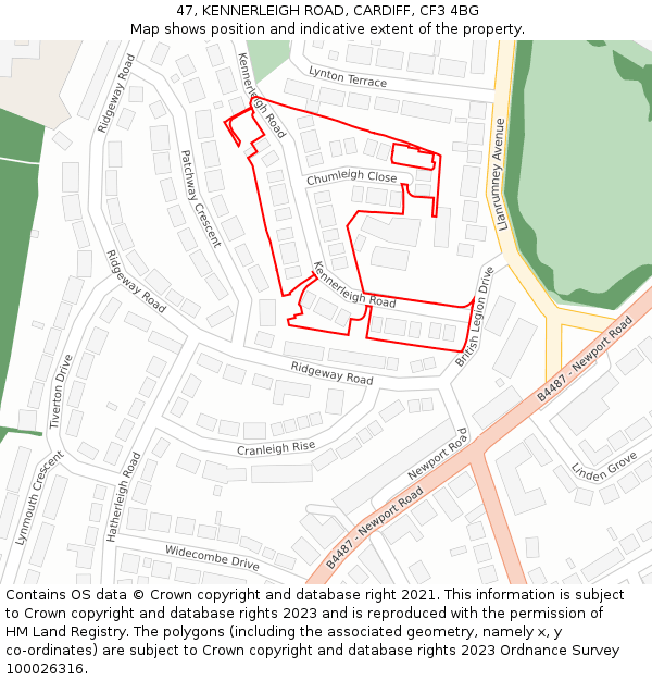 47, KENNERLEIGH ROAD, CARDIFF, CF3 4BG: Location map and indicative extent of plot