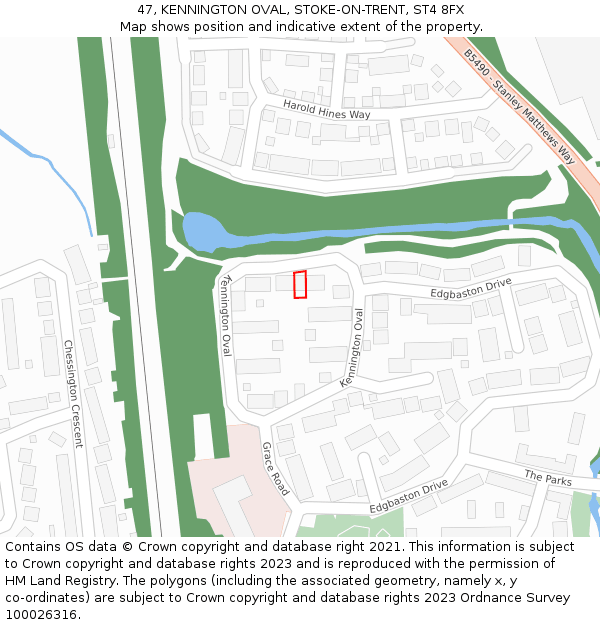 47, KENNINGTON OVAL, STOKE-ON-TRENT, ST4 8FX: Location map and indicative extent of plot