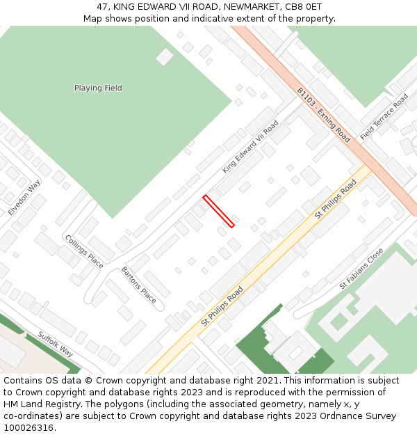 47, KING EDWARD VII ROAD, NEWMARKET, CB8 0ET: Location map and indicative extent of plot