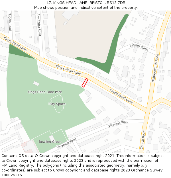47, KINGS HEAD LANE, BRISTOL, BS13 7DB: Location map and indicative extent of plot