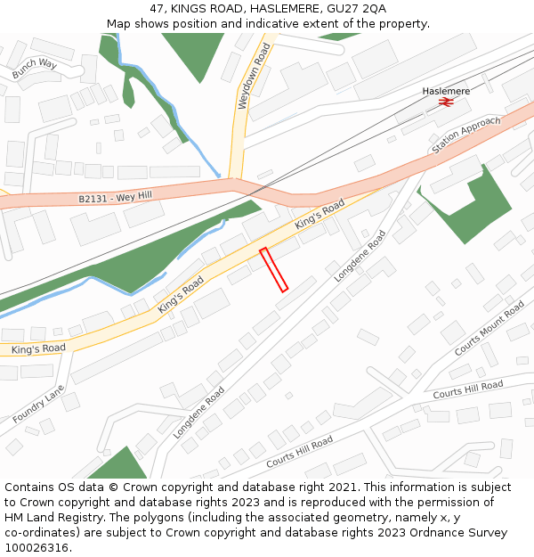 47, KINGS ROAD, HASLEMERE, GU27 2QA: Location map and indicative extent of plot