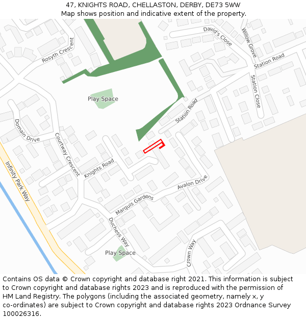 47, KNIGHTS ROAD, CHELLASTON, DERBY, DE73 5WW: Location map and indicative extent of plot