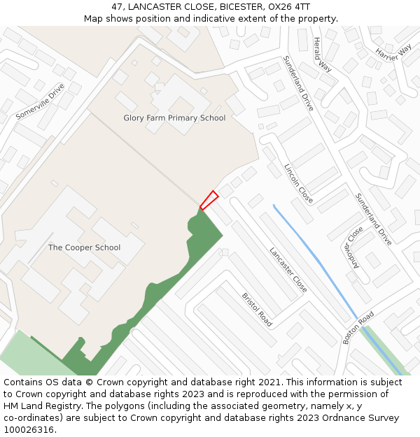 47, LANCASTER CLOSE, BICESTER, OX26 4TT: Location map and indicative extent of plot