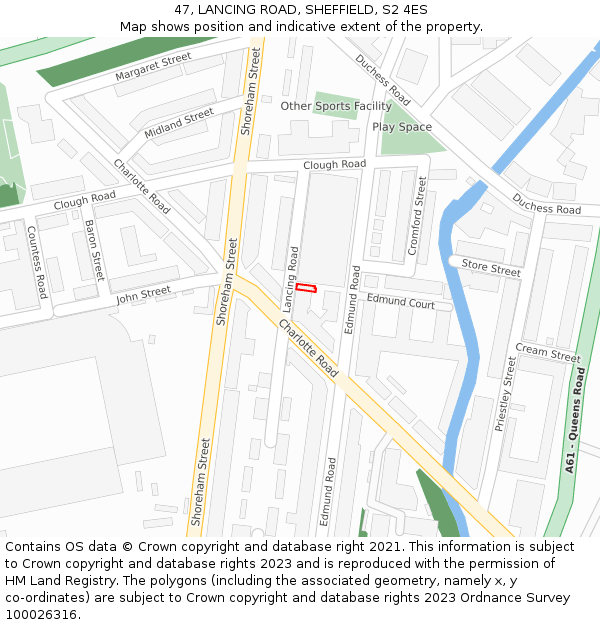 47, LANCING ROAD, SHEFFIELD, S2 4ES: Location map and indicative extent of plot