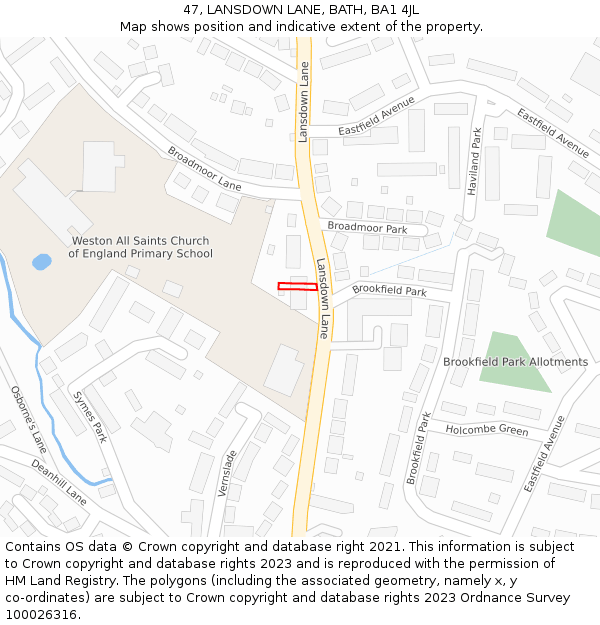 47, LANSDOWN LANE, BATH, BA1 4JL: Location map and indicative extent of plot