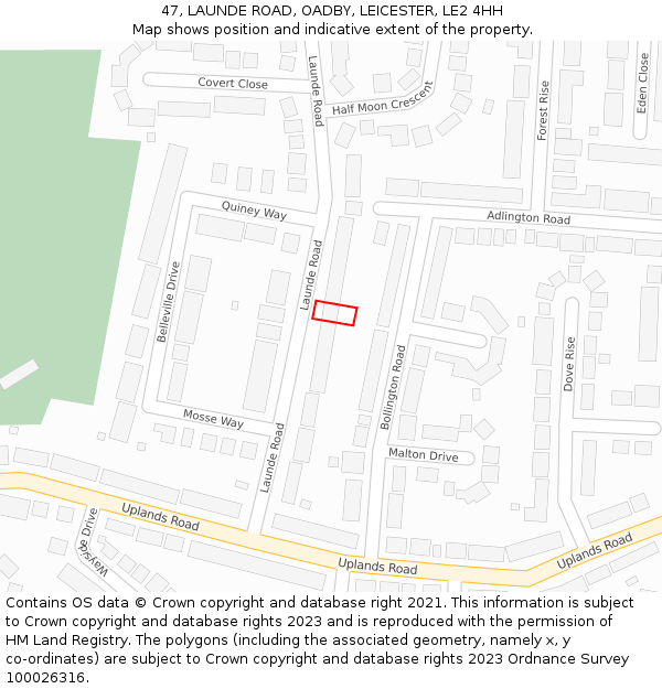 47, LAUNDE ROAD, OADBY, LEICESTER, LE2 4HH: Location map and indicative extent of plot