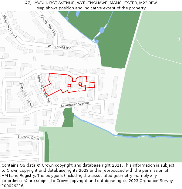 47, LAWNHURST AVENUE, WYTHENSHAWE, MANCHESTER, M23 9RW: Location map and indicative extent of plot