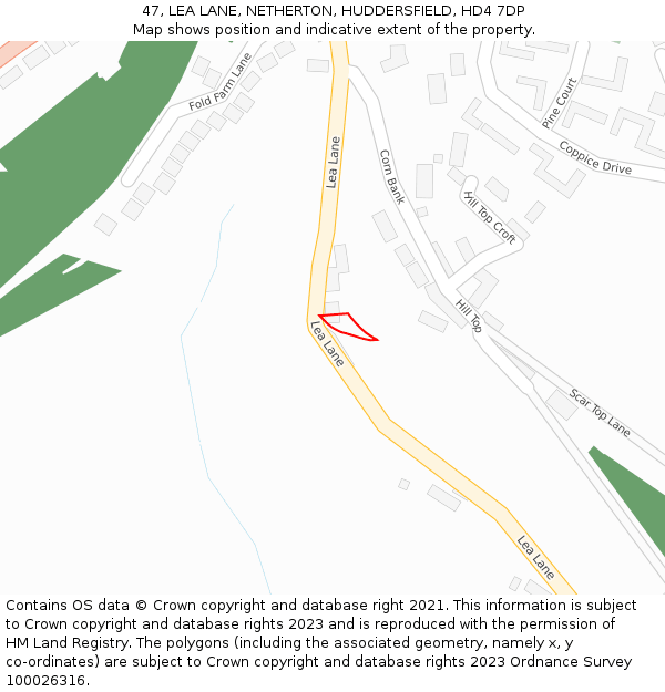47, LEA LANE, NETHERTON, HUDDERSFIELD, HD4 7DP: Location map and indicative extent of plot