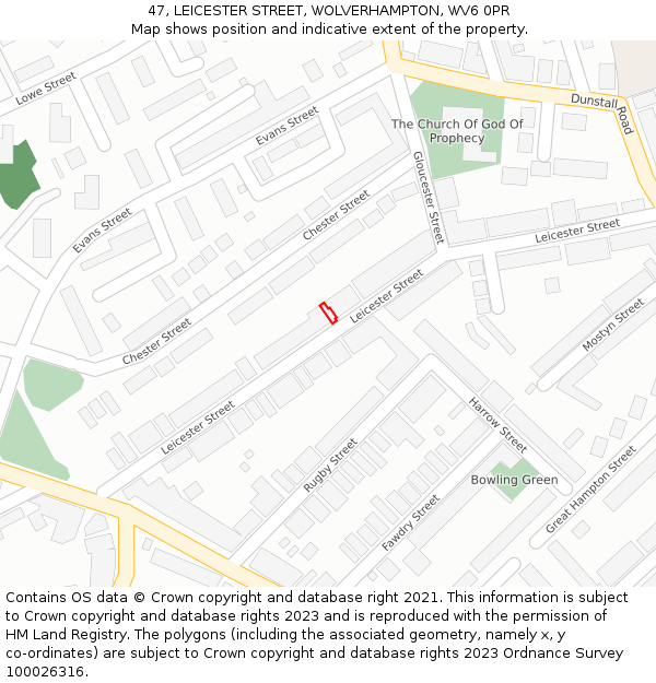 47, LEICESTER STREET, WOLVERHAMPTON, WV6 0PR: Location map and indicative extent of plot