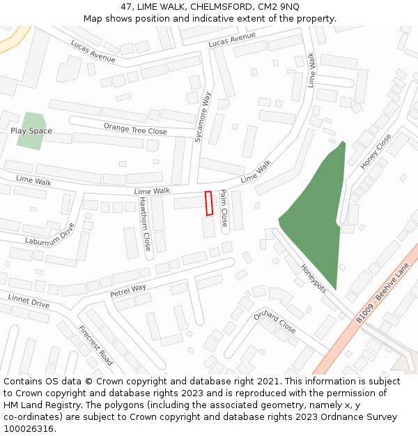 47, LIME WALK, CHELMSFORD, CM2 9NQ: Location map and indicative extent of plot