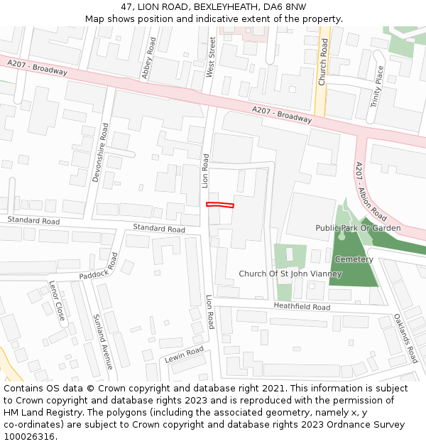 47, LION ROAD, BEXLEYHEATH, DA6 8NW: Location map and indicative extent of plot