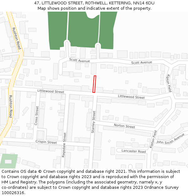 47, LITTLEWOOD STREET, ROTHWELL, KETTERING, NN14 6DU: Location map and indicative extent of plot