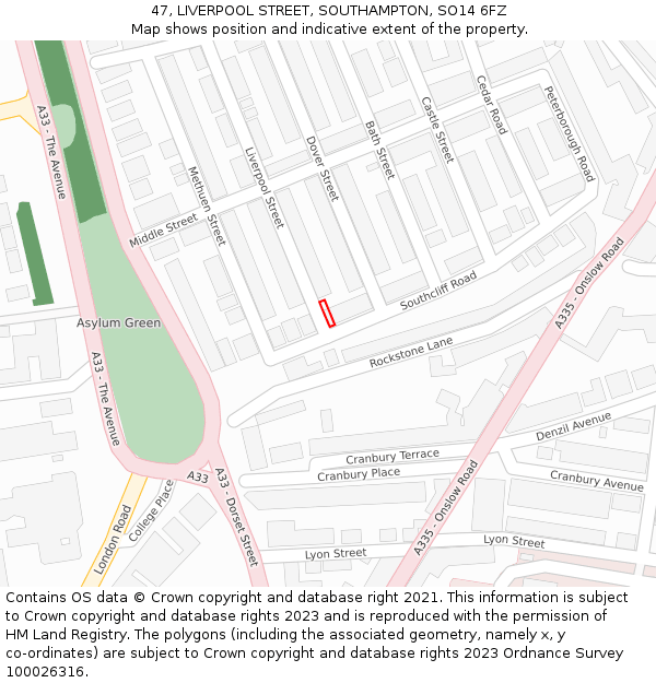 47, LIVERPOOL STREET, SOUTHAMPTON, SO14 6FZ: Location map and indicative extent of plot