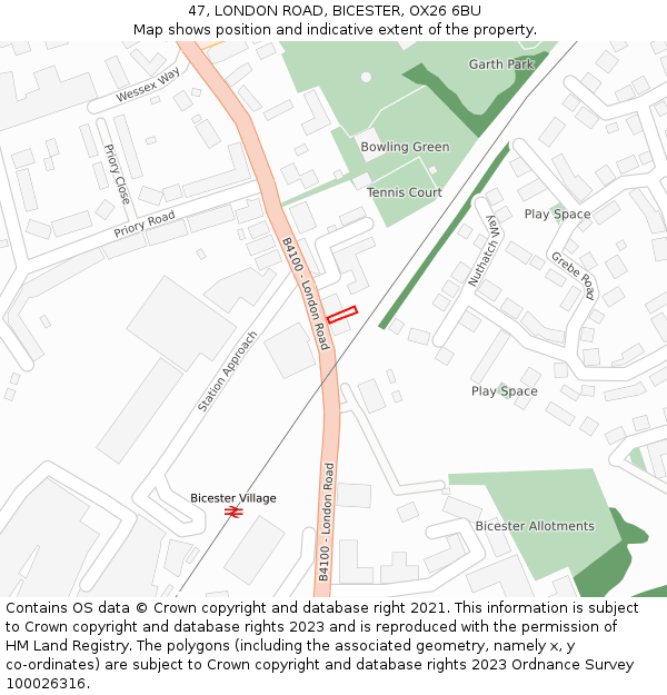 47, LONDON ROAD, BICESTER, OX26 6BU: Location map and indicative extent of plot