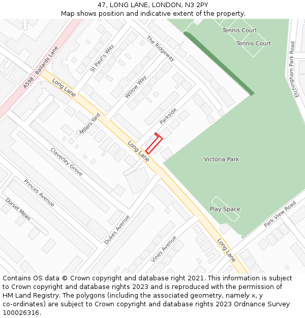 47, LONG LANE, LONDON, N3 2PY: Location map and indicative extent of plot