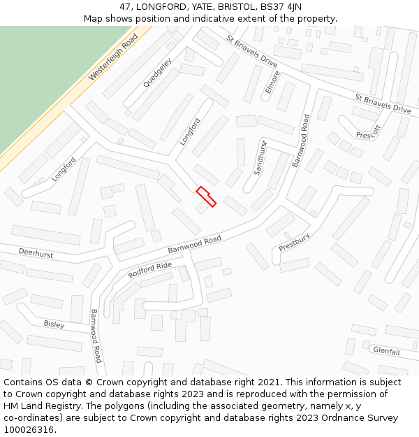 47, LONGFORD, YATE, BRISTOL, BS37 4JN: Location map and indicative extent of plot