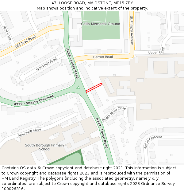 47, LOOSE ROAD, MAIDSTONE, ME15 7BY: Location map and indicative extent of plot
