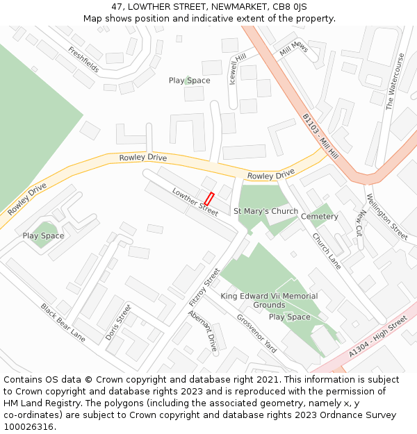 47, LOWTHER STREET, NEWMARKET, CB8 0JS: Location map and indicative extent of plot