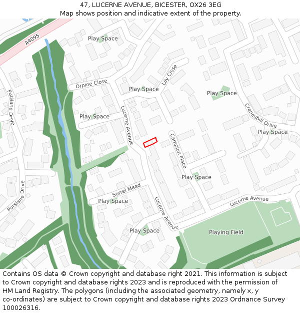 47, LUCERNE AVENUE, BICESTER, OX26 3EG: Location map and indicative extent of plot