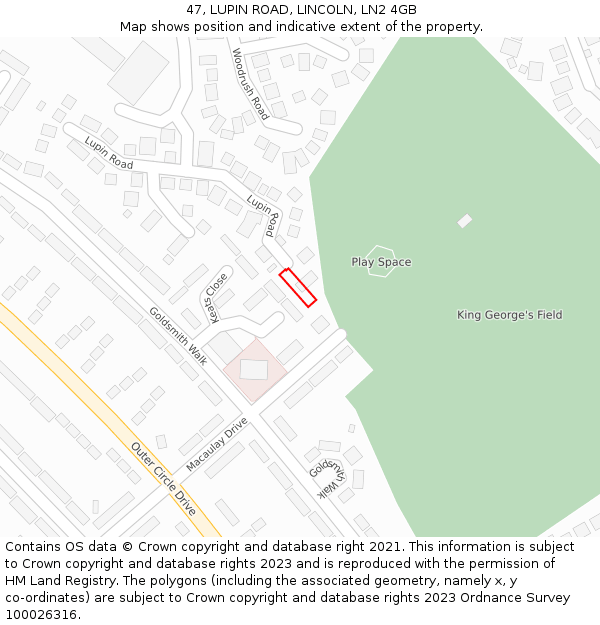 47, LUPIN ROAD, LINCOLN, LN2 4GB: Location map and indicative extent of plot