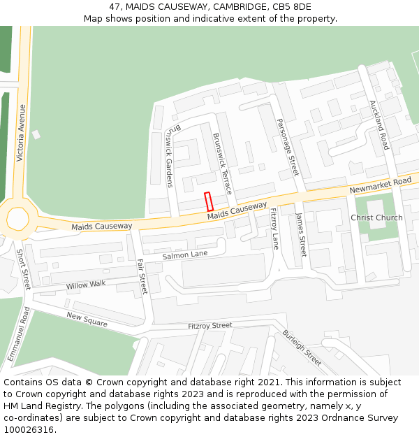 47, MAIDS CAUSEWAY, CAMBRIDGE, CB5 8DE: Location map and indicative extent of plot
