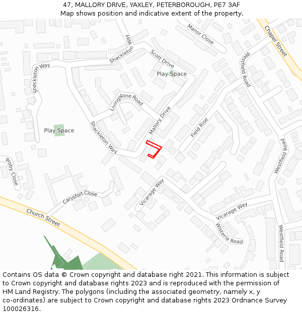 47, MALLORY DRIVE, YAXLEY, PETERBOROUGH, PE7 3AF: Location map and indicative extent of plot