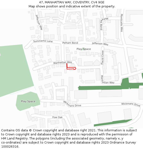 47, MANHATTAN WAY, COVENTRY, CV4 9GE: Location map and indicative extent of plot