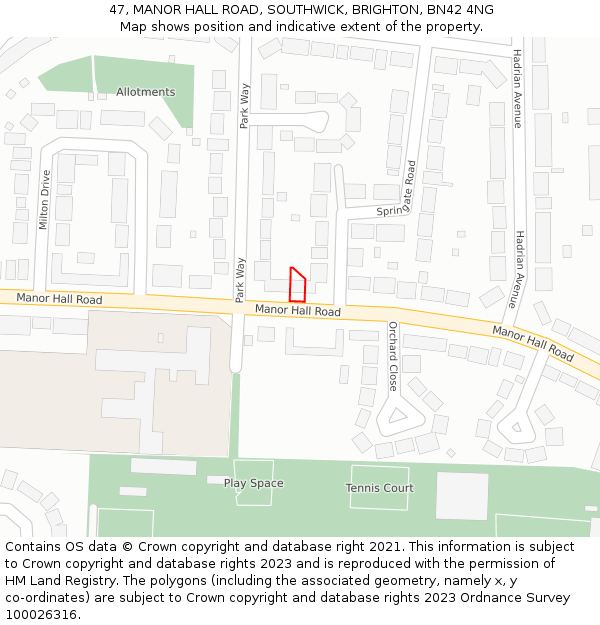 47, MANOR HALL ROAD, SOUTHWICK, BRIGHTON, BN42 4NG: Location map and indicative extent of plot