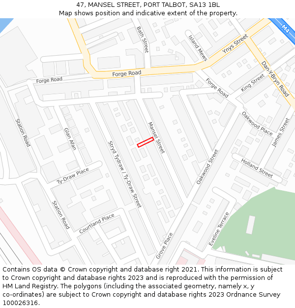 47, MANSEL STREET, PORT TALBOT, SA13 1BL: Location map and indicative extent of plot