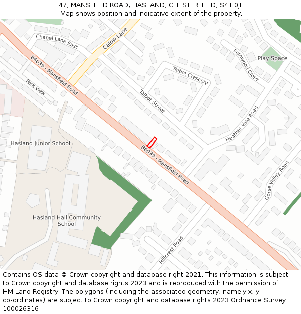 47, MANSFIELD ROAD, HASLAND, CHESTERFIELD, S41 0JE: Location map and indicative extent of plot