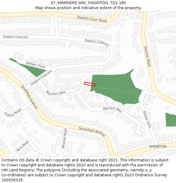 47, MARINERS WAY, PAIGNTON, TQ3 1RX: Location map and indicative extent of plot
