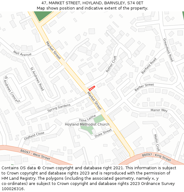 47, MARKET STREET, HOYLAND, BARNSLEY, S74 0ET: Location map and indicative extent of plot