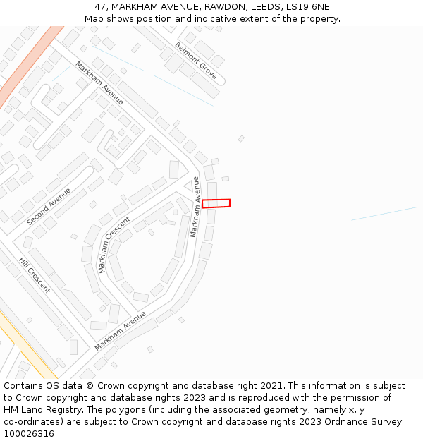 47, MARKHAM AVENUE, RAWDON, LEEDS, LS19 6NE: Location map and indicative extent of plot